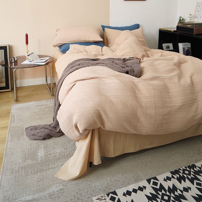 91家纺网 家纺一手货源 找家纺 贝尔 PELLHOME 小红书民宿全棉空气提花华夫格四件套纯棉水洗棉小众（可抖音代发） 杏仁班克