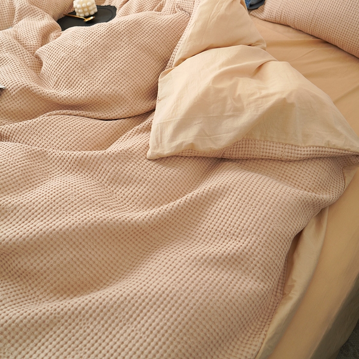 91家纺网 家纺一手货源 找家纺 贝尔 PELLHOME 小红书民宿全棉空气提花华夫格四件套纯棉水洗棉小众（可抖音代发） 杏仁班克