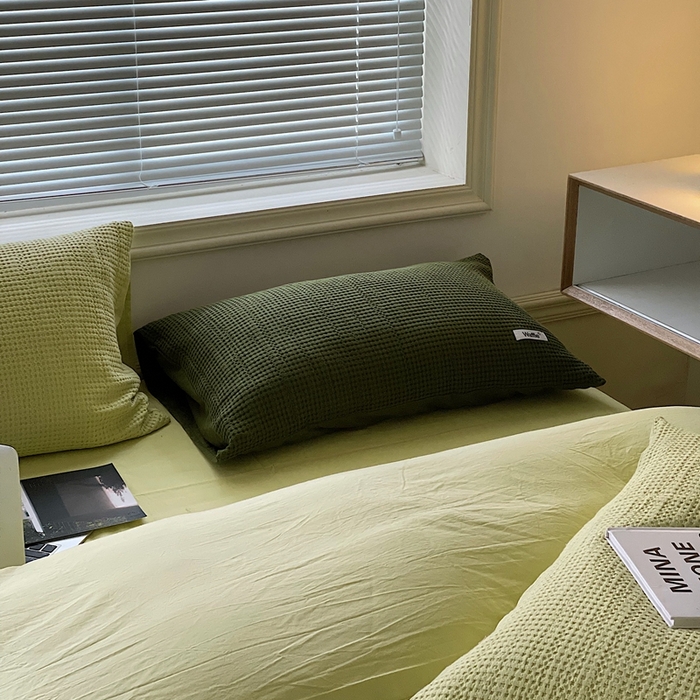 91家纺网 家纺一手货源 找家纺 贝尔 PELLHOME 小红书民宿全棉空气提花华夫格四件套纯棉水洗棉小众（可抖音代发） 青苹果绿