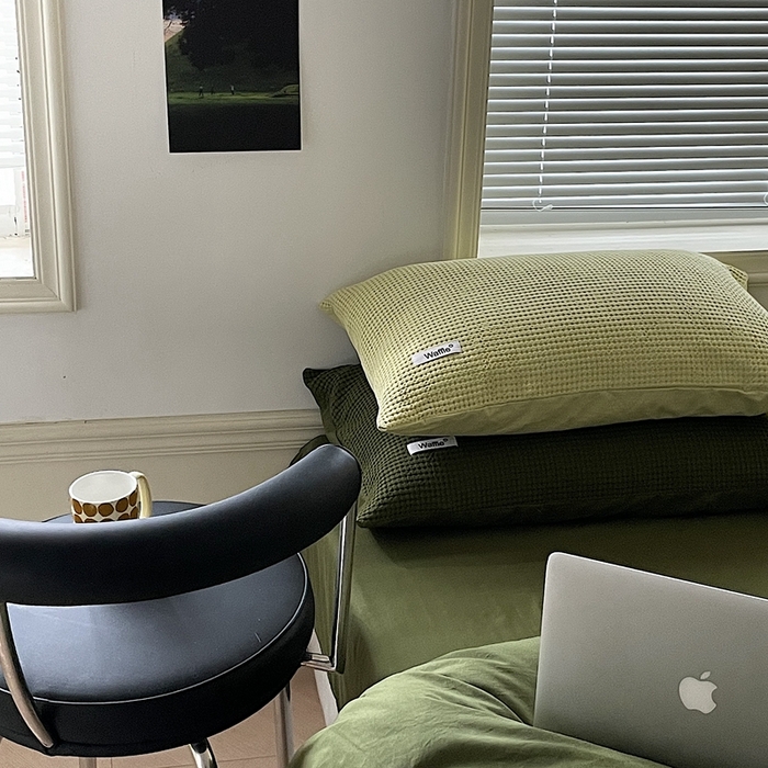 91家纺网 家纺一手货源 找家纺 贝尔 PELLHOME 小红书民宿全棉空气提花华夫格四件套纯棉水洗棉小众（可抖音代发） 橄榄中绿