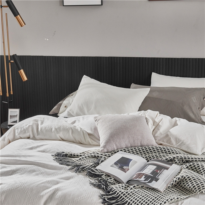 91家纺网 家纺一手货源 找家纺 （总）贝尔 PELLHOME 简约华夫格北欧纯棉水洗棉床上用品四件（春节不打烊)（可抖音代发）