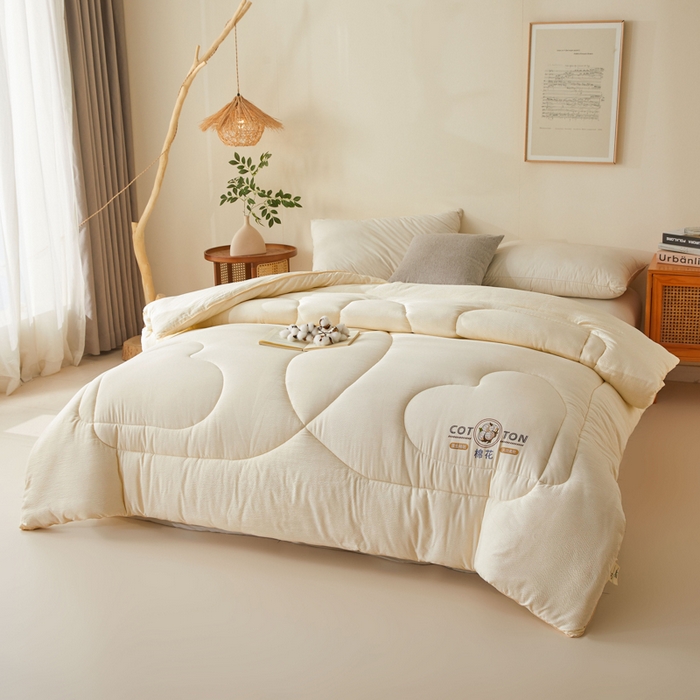 91家纺网 家纺一手货源 找家纺 悦然毛巾被 2025新款小提花棉花冬被被子被芯 棉语提花被-白