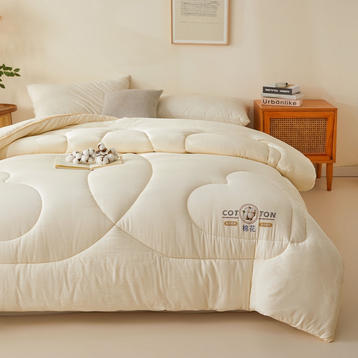 91家纺网 家纺一手货源 找家纺 悦然毛巾被 2025新款小提花棉花冬被被子被芯 棉语提花被-白