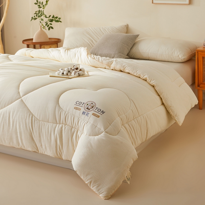 91家纺网 家纺一手货源 找家纺 悦然毛巾被 2025新款小提花棉花冬被被子被芯 棉语提花被-白