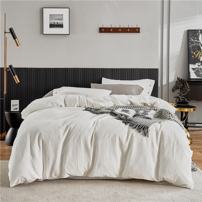 贝尔 PELLHOME 简约华夫格北欧纯棉水洗棉床上用品四件（春节不打烊)（可抖音代发） 本白