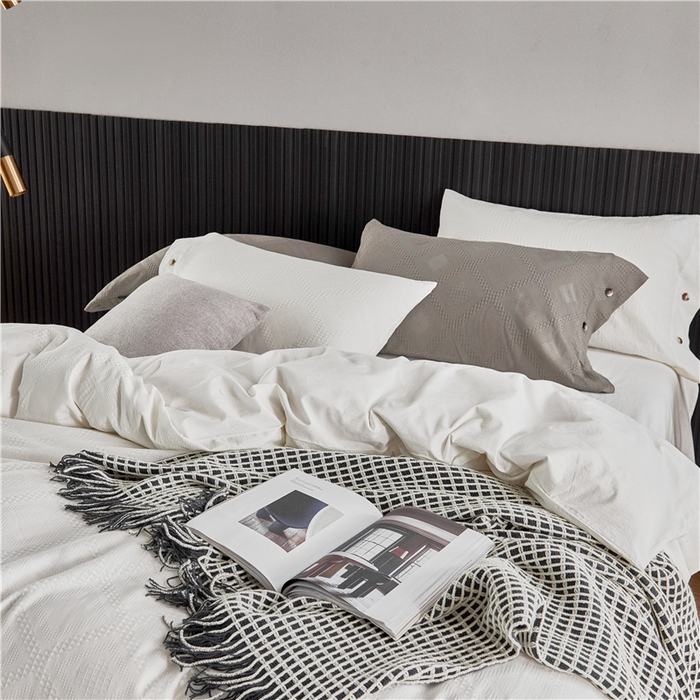 91家纺网 家纺一手货源 找家纺 贝尔 PELLHOME 简约华夫格北欧纯棉水洗棉床上用品四件（春节不打烊)（可抖音代发） 本白