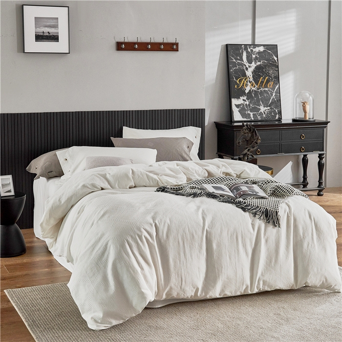 91家纺网 家纺一手货源 找家纺 贝尔 PELLHOME 简约华夫格北欧纯棉水洗棉床上用品四件（春节不打烊)（可抖音代发） 本白