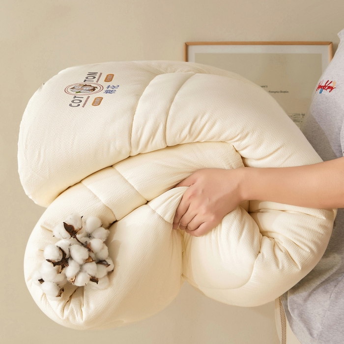 91家纺网 家纺一手货源 找家纺 悦然毛巾被 2025新款小提花棉花冬被被子被芯 棉语提花被-白