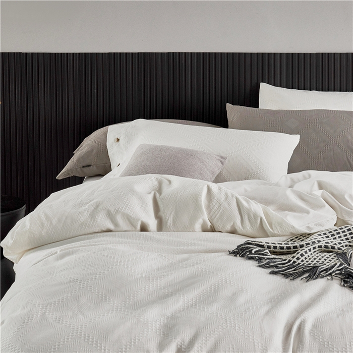 91家纺网 家纺一手货源 找家纺 贝尔 PELLHOME 简约华夫格北欧纯棉水洗棉床上用品四件（春节不打烊)（可抖音代发） 本白