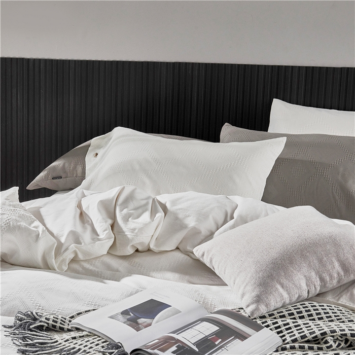 91家纺网 家纺一手货源 找家纺 贝尔 PELLHOME 简约华夫格北欧纯棉水洗棉床上用品四件（春节不打烊)（可抖音代发） 本白