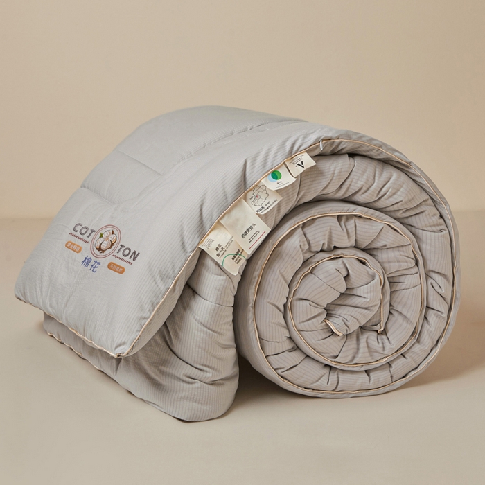 91家纺网 家纺一手货源 找家纺 悦然毛巾被 2025新款小提花棉花冬被被子被芯 棉语提花被-灰