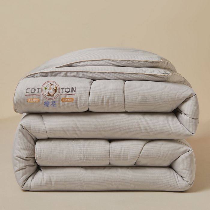 91家纺网 家纺一手货源 找家纺 悦然毛巾被 2025新款小提花棉花冬被被子被芯 棉语提花被-灰