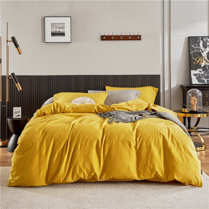 贝尔 PELLHOME 简约华夫格北欧纯棉水洗棉床上用品四件（春节不打烊)（可抖音代发） 郁金