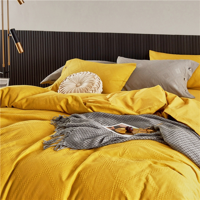 91家纺网 家纺一手货源 找家纺 贝尔 PELLHOME 简约华夫格北欧纯棉水洗棉床上用品四件（春节不打烊)（可抖音代发） 郁金