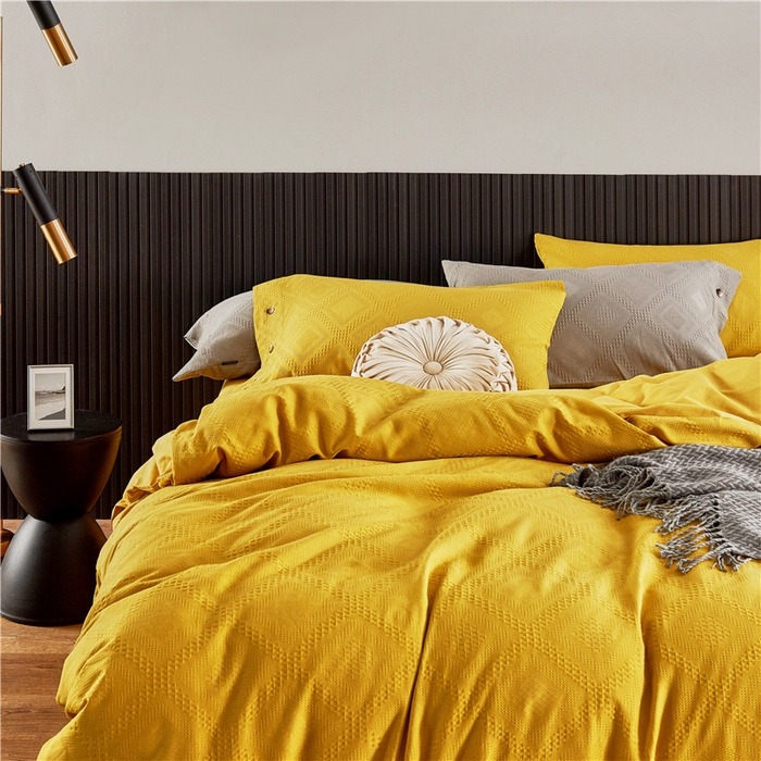 91家纺网 家纺一手货源 找家纺 贝尔 PELLHOME 简约华夫格北欧纯棉水洗棉床上用品四件（春节不打烊)（可抖音代发） 郁金