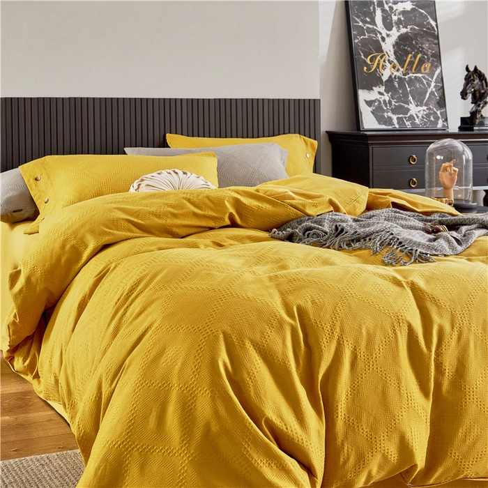 91家纺网 家纺一手货源 找家纺 贝尔 PELLHOME 简约华夫格北欧纯棉水洗棉床上用品四件（春节不打烊)（可抖音代发） 郁金