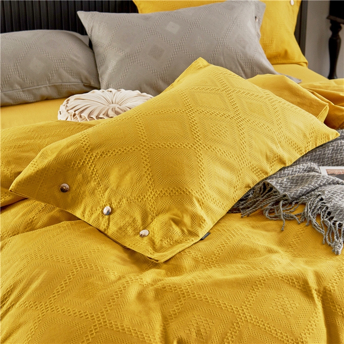 91家纺网 家纺一手货源 找家纺 贝尔 PELLHOME 简约华夫格北欧纯棉水洗棉床上用品四件（春节不打烊)（可抖音代发） 郁金