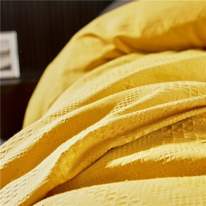 91家纺网 家纺一手货源 找家纺 贝尔 PELLHOME 简约华夫格北欧纯棉水洗棉床上用品四件（春节不打烊)（可抖音代发） 郁金