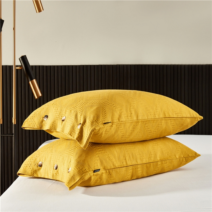 91家纺网 家纺一手货源 找家纺 贝尔 PELLHOME 简约华夫格北欧纯棉水洗棉床上用品四件（春节不打烊)（可抖音代发） 郁金