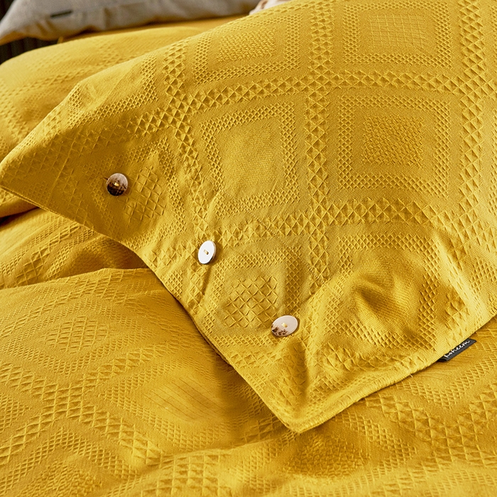 91家纺网 家纺一手货源 找家纺 贝尔 PELLHOME 简约华夫格北欧纯棉水洗棉床上用品四件（春节不打烊)（可抖音代发） 郁金