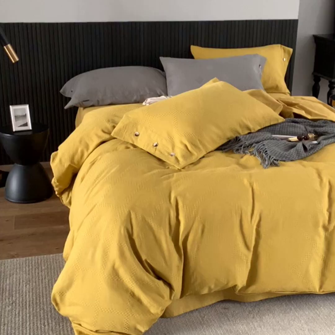 91家纺网 家纺一手货源 找家纺 贝尔 PELLHOME 简约华夫格北欧纯棉水洗棉床上用品四件（春节不打烊)（可抖音代发） 郁金