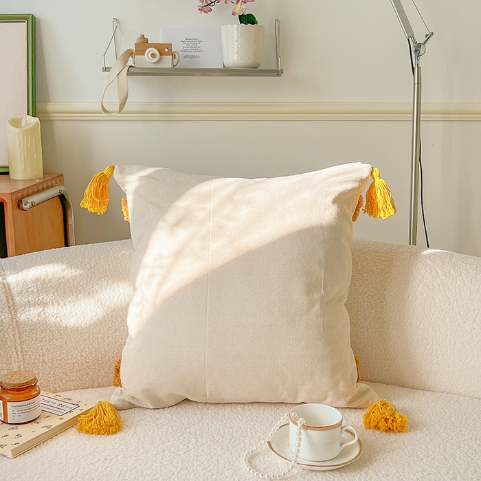 91家纺网 家纺一手货源 找家纺 诺可 2025新款跨境轻奢重工艺款编织布流苏款抱枕 编织流苏-黄