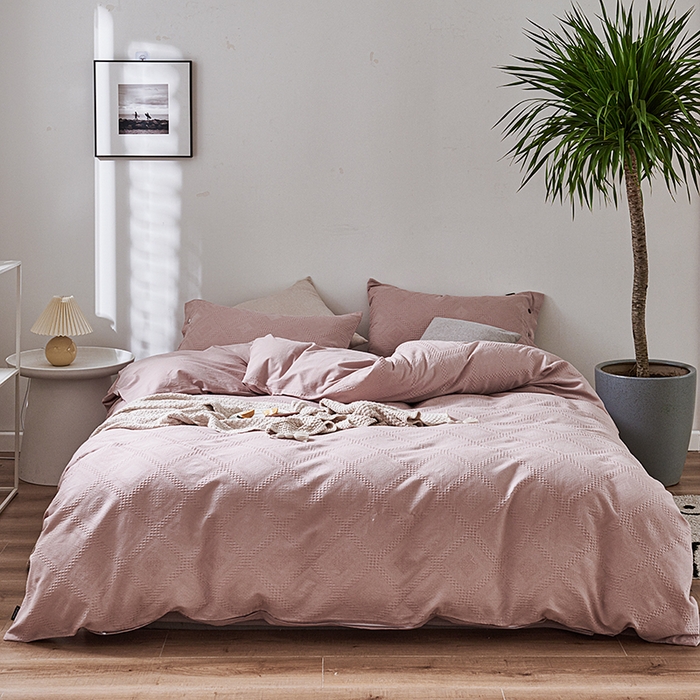 贝尔 PELLHOME 简约华夫格北欧纯棉水洗棉床上用品四件（春节不打烊)（可抖音代发） 豆沙