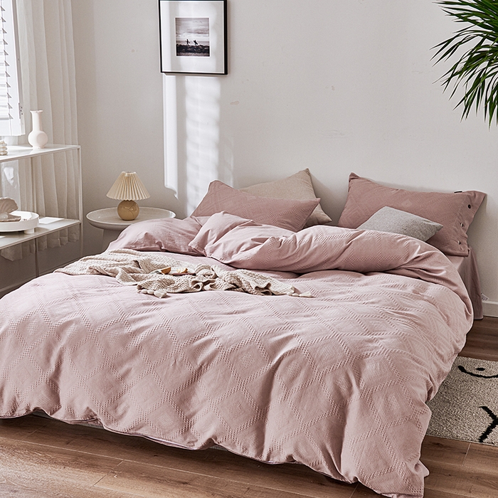 91家纺网 家纺一手货源 找家纺 贝尔 PELLHOME 简约华夫格北欧纯棉水洗棉床上用品四件（春节不打烊)（可抖音代发） 豆沙