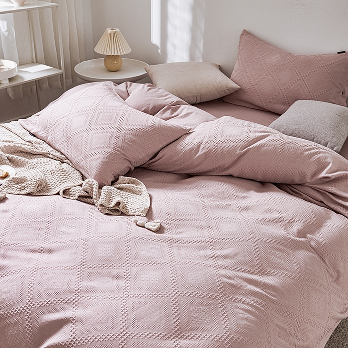 91家纺网 家纺一手货源 找家纺 贝尔 PELLHOME 简约华夫格北欧纯棉水洗棉床上用品四件（春节不打烊)（可抖音代发） 豆沙