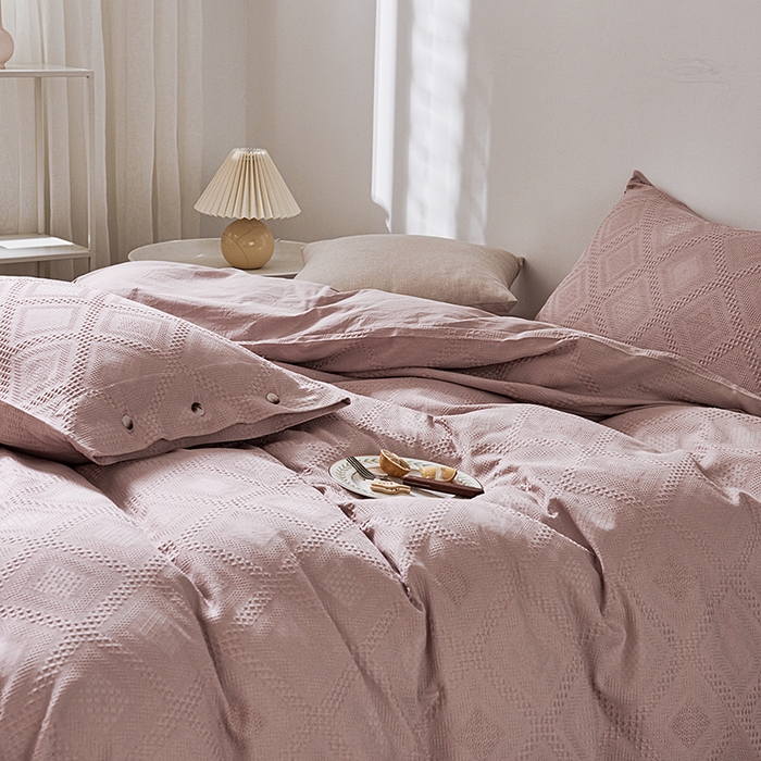 91家纺网 家纺一手货源 找家纺 贝尔 PELLHOME 简约华夫格北欧纯棉水洗棉床上用品四件（春节不打烊)（可抖音代发） 豆沙