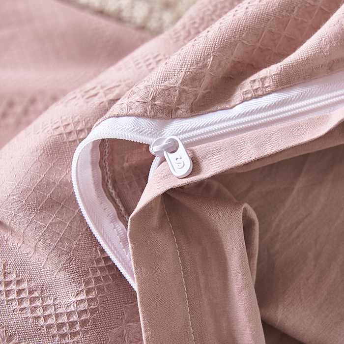 91家纺网 家纺一手货源 找家纺 贝尔 PELLHOME 简约华夫格北欧纯棉水洗棉床上用品四件（春节不打烊)（可抖音代发） 豆沙