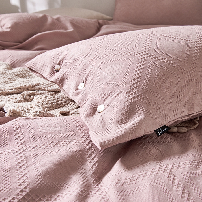 91家纺网 家纺一手货源 找家纺 贝尔 PELLHOME 简约华夫格北欧纯棉水洗棉床上用品四件（春节不打烊)（可抖音代发） 豆沙