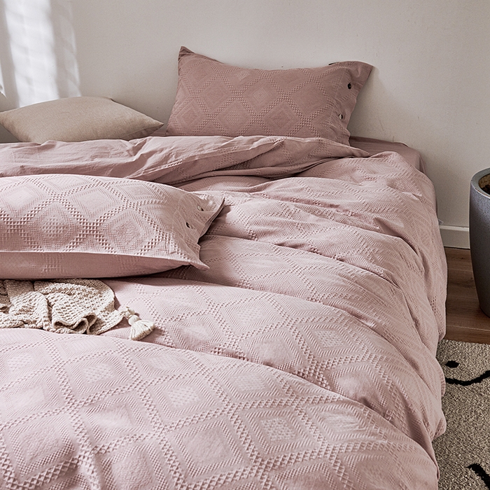 91家纺网 家纺一手货源 找家纺 贝尔 PELLHOME 简约华夫格北欧纯棉水洗棉床上用品四件（春节不打烊)（可抖音代发） 豆沙