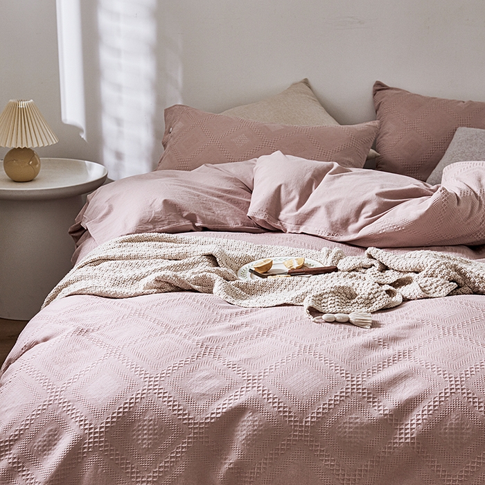 91家纺网 家纺一手货源 找家纺 贝尔 PELLHOME 简约华夫格北欧纯棉水洗棉床上用品四件（春节不打烊)（可抖音代发） 豆沙