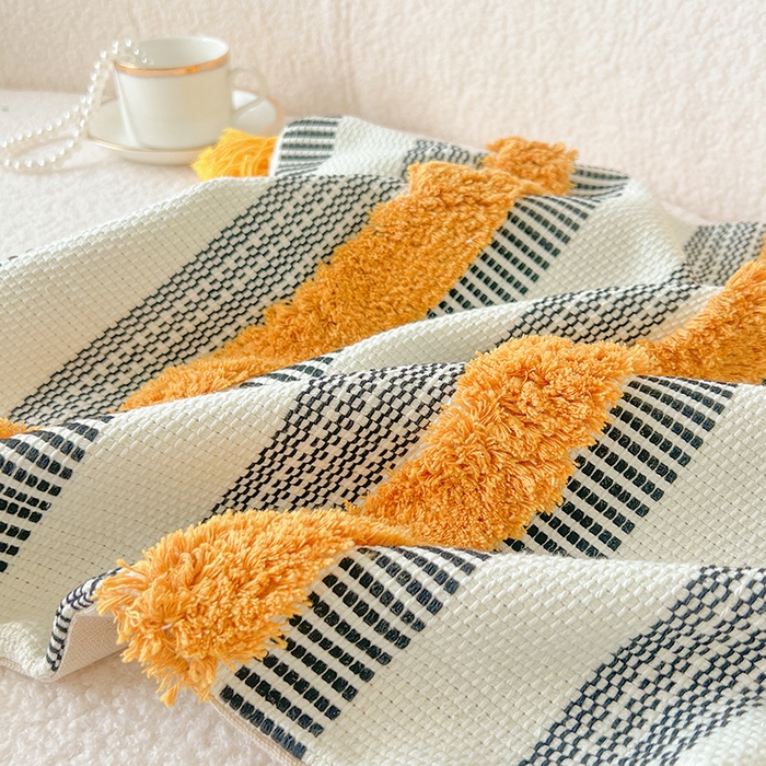 91家纺网 家纺一手货源 找家纺 诺可 2025新款跨境轻奢重工艺款编织布流苏款抱枕 编织流苏-黄黑