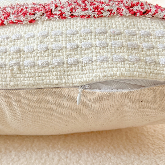 91家纺网 家纺一手货源 找家纺 诺可 2025新款跨境轻奢重工艺款编织布流苏款抱枕 编织流苏-深红