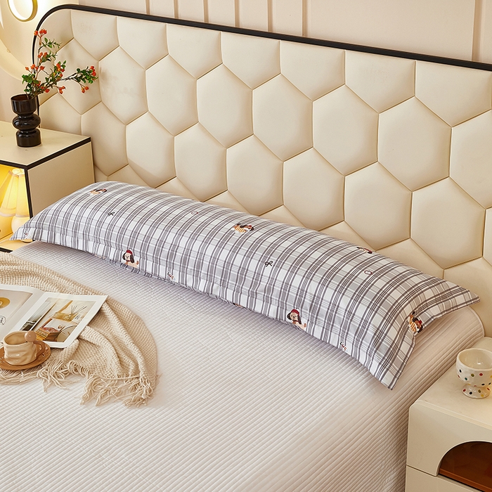 91家纺网 家纺一手货源 找家纺 三盛源 2025新款全棉纯棉双人长枕套1.5米成人纯棉长枕头套1.2卡通1.8m长款加长 可爱狗-灰