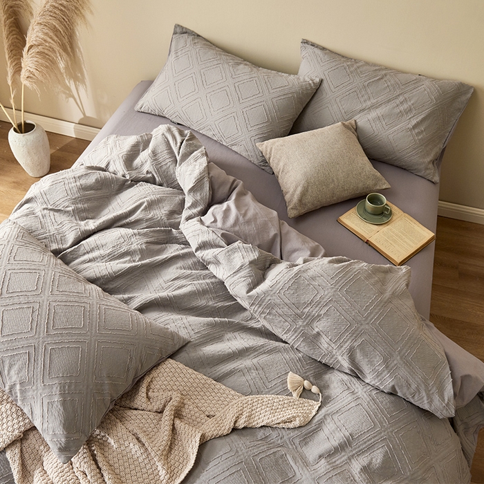 91家纺网 家纺一手货源 找家纺 贝尔 PELLHOME 日式北欧民宿大剪花水洗棉全棉四件套场景一（春节不打烊)（可抖音代发） 卡其灰