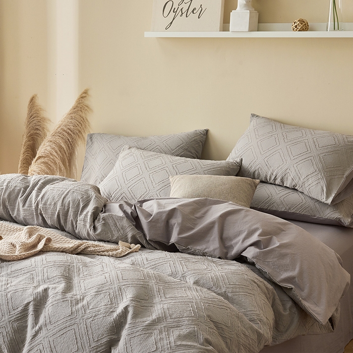 91家纺网 家纺一手货源 找家纺 贝尔 PELLHOME 日式北欧民宿大剪花水洗棉全棉四件套场景一（春节不打烊)（可抖音代发） 卡其灰