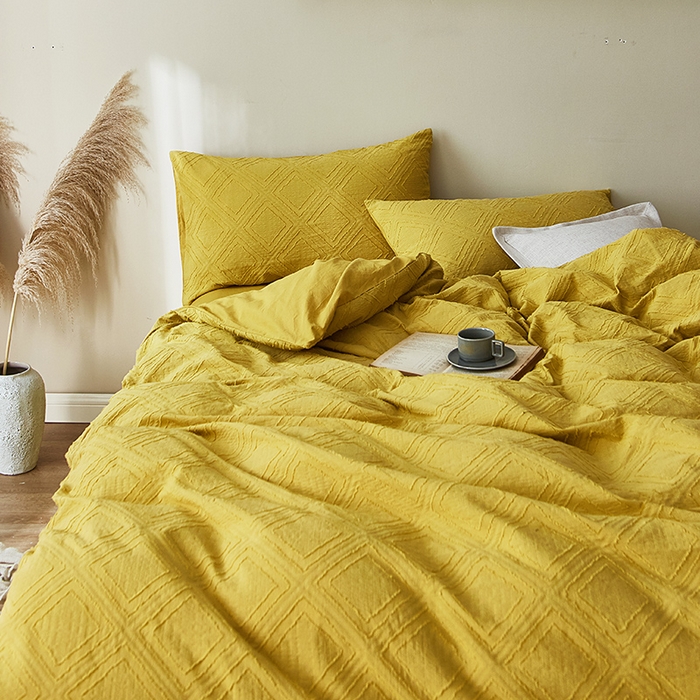 91家纺网 家纺一手货源 找家纺 贝尔 PELLHOME 日式北欧民宿大剪花水洗棉全棉四件套场景一（春节不打烊)（可抖音代发） 姜黄