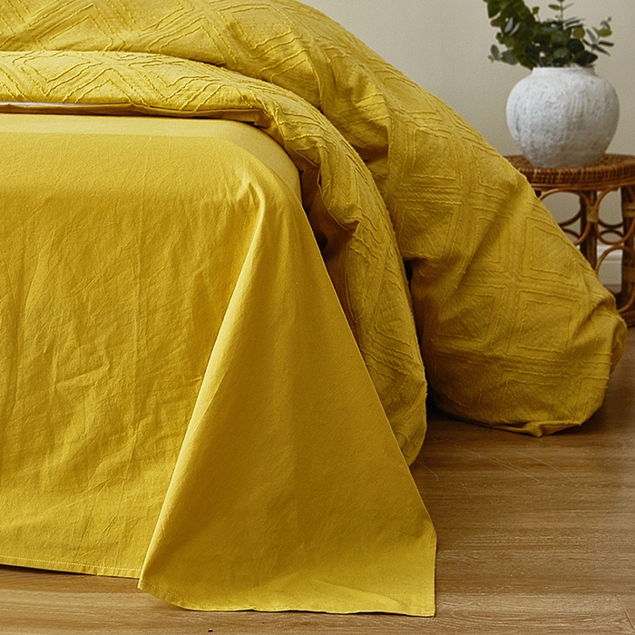 91家纺网 家纺一手货源 找家纺 贝尔 PELLHOME 日式北欧民宿大剪花水洗棉全棉四件套场景一（春节不打烊)（可抖音代发） 姜黄