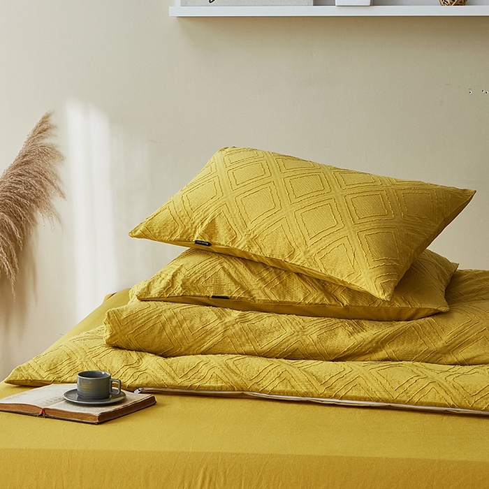 91家纺网 家纺一手货源 找家纺 贝尔 PELLHOME 日式北欧民宿大剪花水洗棉全棉四件套场景一（春节不打烊)（可抖音代发） 姜黄