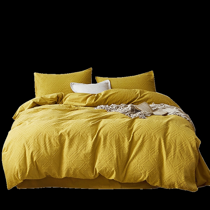 91家纺网 家纺一手货源 找家纺 贝尔 PELLHOME 日式北欧民宿大剪花水洗棉全棉四件套场景一（春节不打烊)（可抖音代发） 姜黄