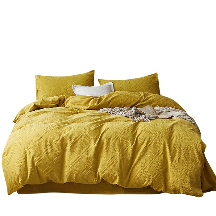 91家纺网 家纺一手货源 找家纺 贝尔 PELLHOME 日式北欧民宿大剪花水洗棉全棉四件套场景一（春节不打烊)（可抖音代发） 姜黄