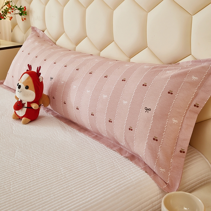 三盛源 2025新款全棉纯棉双人长枕套1.5米成人纯棉长枕头套1.2卡通1.8m长款加长 樱桃-粉