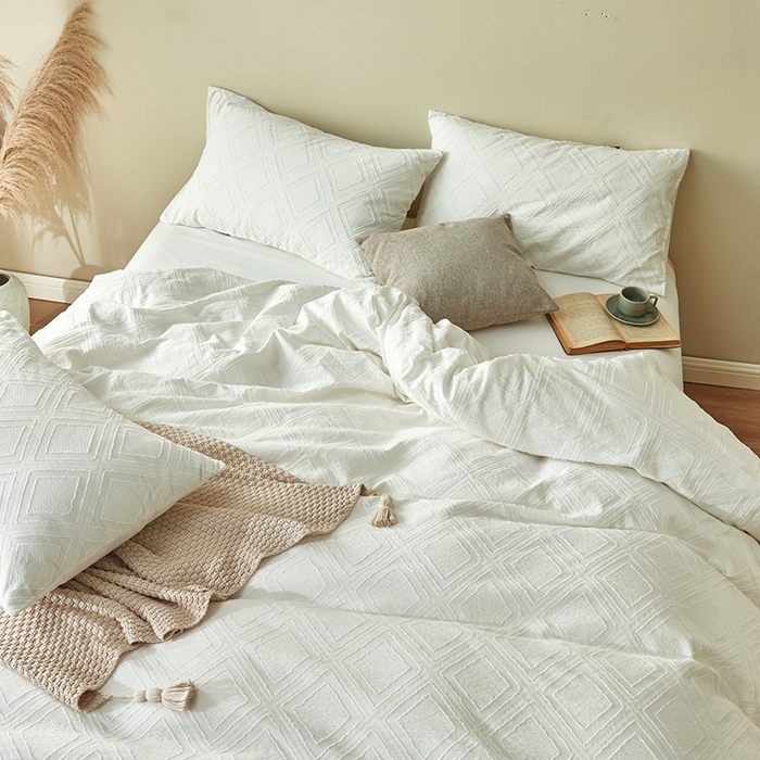 91家纺网 家纺一手货源 找家纺 贝尔 PELLHOME 日式北欧民宿大剪花水洗棉全棉四件套场景一（春节不打烊)（可抖音代发） 牛奶白