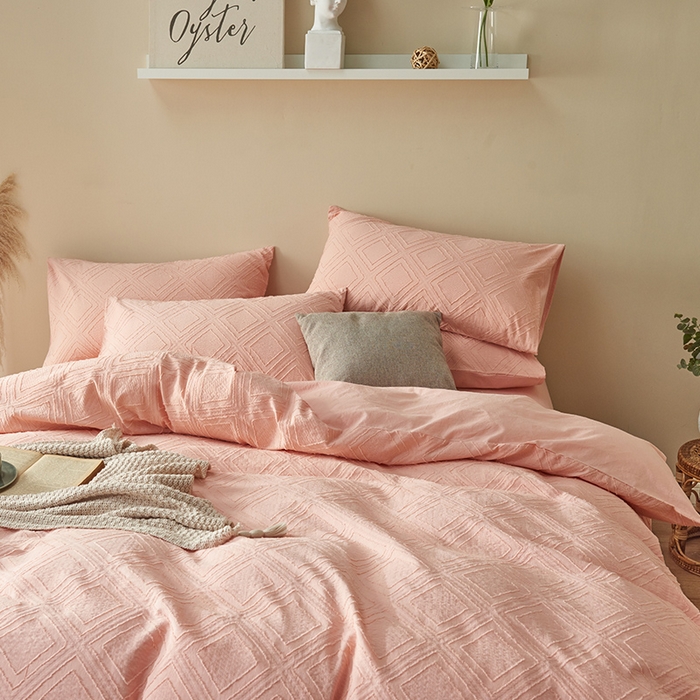 91家纺网 家纺一手货源 找家纺 贝尔 PELLHOME 日式北欧民宿大剪花水洗棉全棉四件套场景一（春节不打烊)（可抖音代发） 心粉