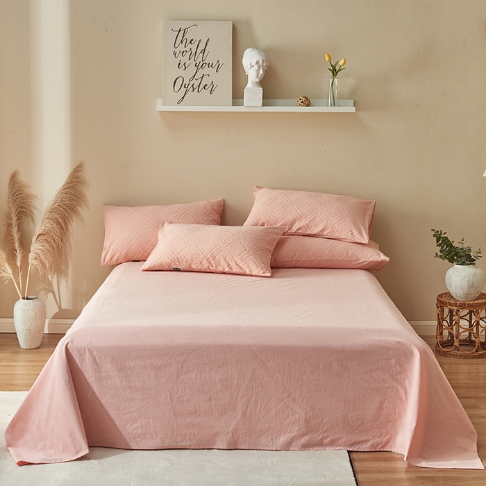 91家纺网 家纺一手货源 找家纺 贝尔 PELLHOME 日式北欧民宿大剪花水洗棉全棉四件套场景一（春节不打烊)（可抖音代发） 心粉