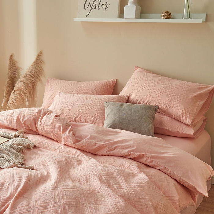 91家纺网 家纺一手货源 找家纺 贝尔 PELLHOME 日式北欧民宿大剪花水洗棉全棉四件套场景一（春节不打烊)（可抖音代发） 心粉