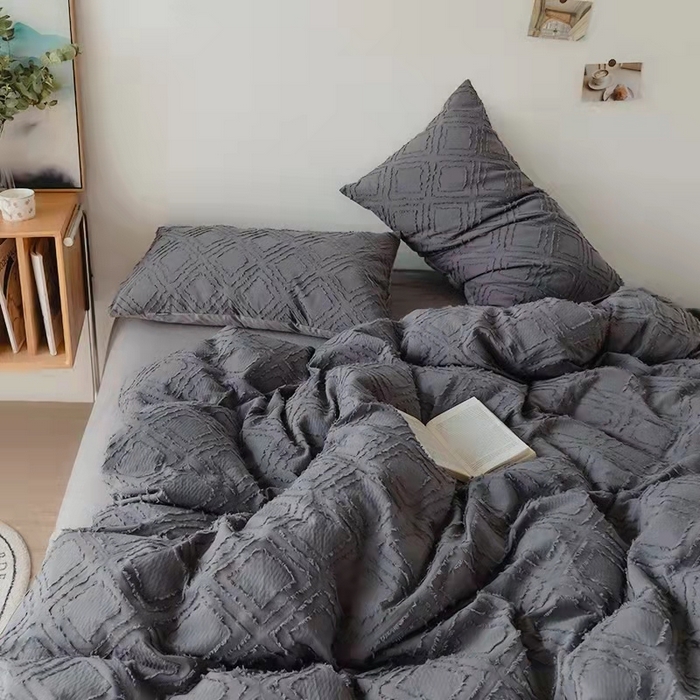 91家纺网 家纺一手货源 找家纺 贝尔 PELLHOME 日式北欧民宿大剪花水洗棉全棉四件套场景一（春节不打烊)（可抖音代发） 深灰